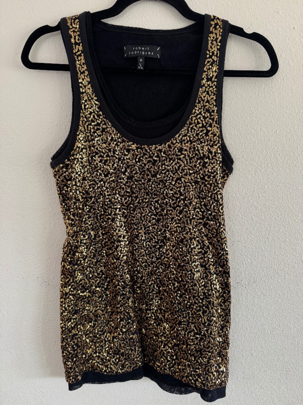 Robert Rodriguez Black & Gold Sequin Tank Top Medium